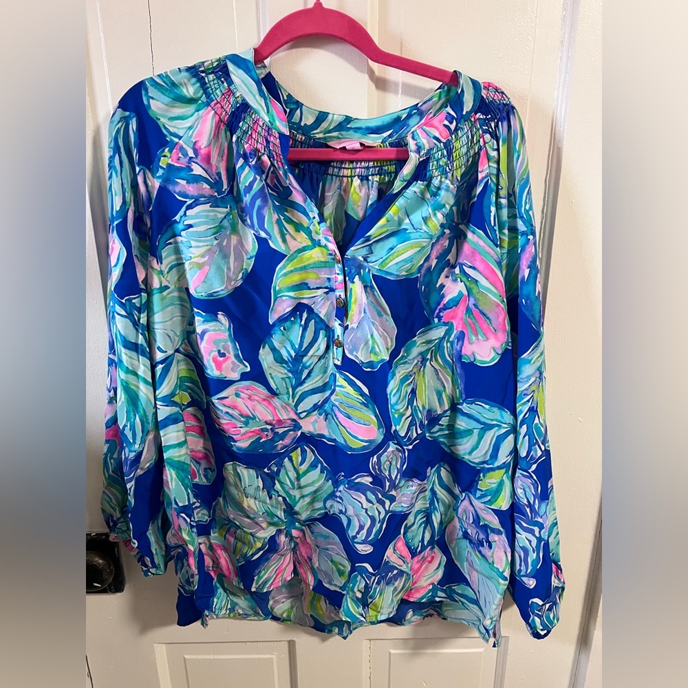 Lilly Pulitzer FLAW! Size XL silk Elsa top in Casa Del Sol